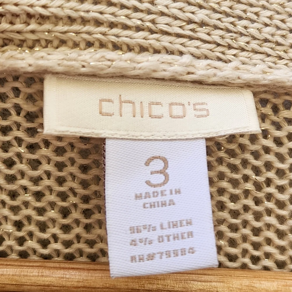 CHICO'S Women's Cardigan Beige Extra Large Linen Loose Knit Minimalist - Picture 3 of 8